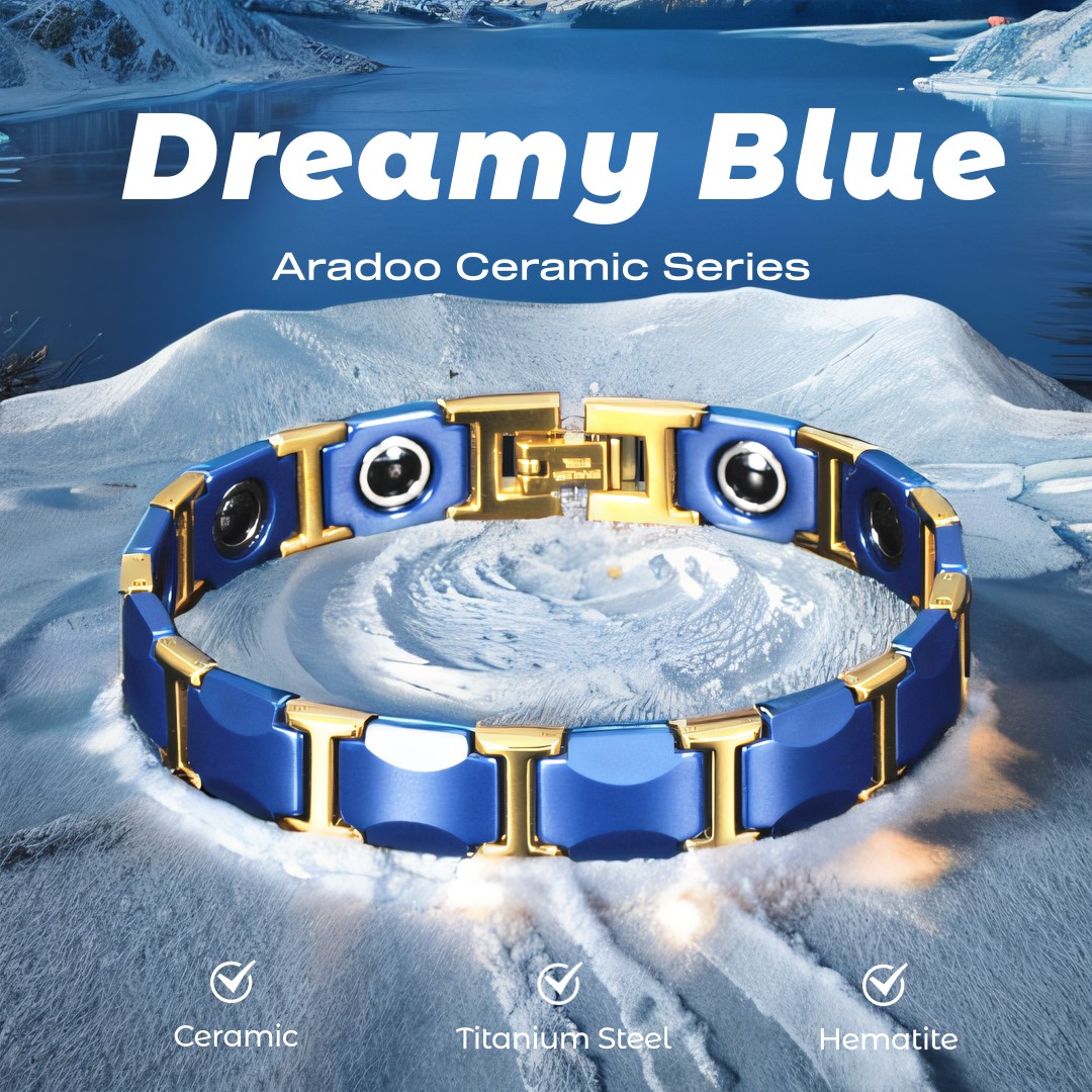 Ceramic Link Bracelet - Verträumtes blaues Keramikarmband aus Titanstahl, magnetischer