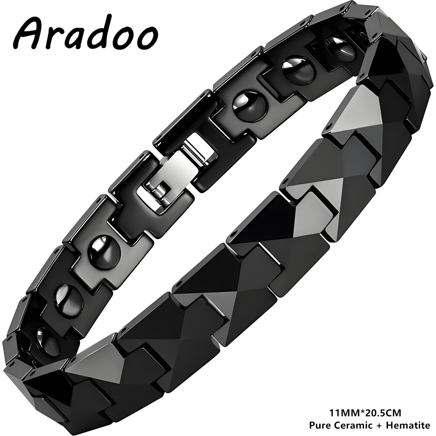 Ceramic Link Bracelet - ARADOO Premium-Keramikarmband mit Pyramidenformem Design, Hämatit-Magnetfeldtherapie-Armband,